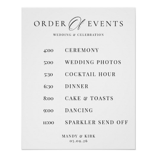 Order of Events Wedding Sign Minimalist Timeline  Perfect Poster (Voorkant)