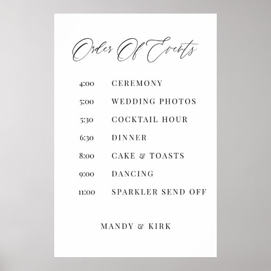 Order of Events Wedding Sign Minimalist Timeline  Poster (Voorkant)