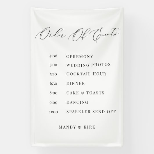 Order of Events Wedding Sign Minimalist Timeline Spandoek (Verticaal)