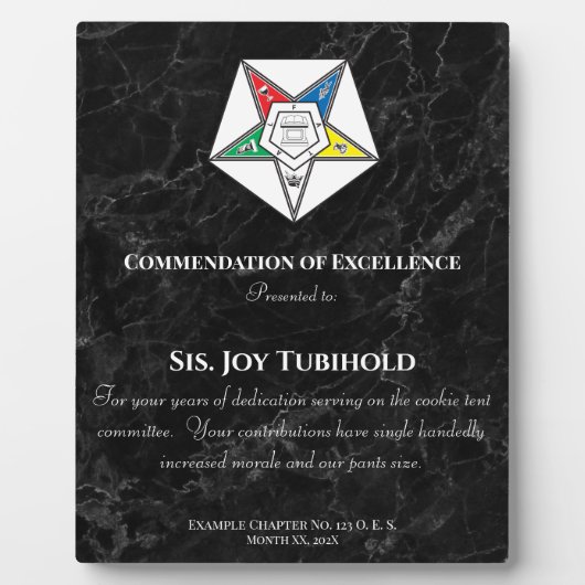 Order of the Eastern Star Award Plaque Fotoplaat (Voorkant)