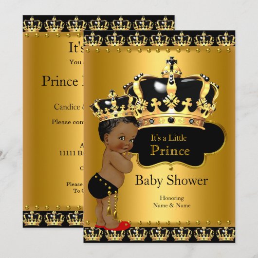 Order Prince Baby shower Red Black Gold Kaart (Voorkant / Achterkant)