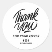 Order Thank You Custom Text & Socials Business Ronde Sticker (Voorkant)