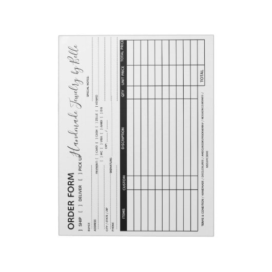 Orderformulier Blocnote - Leverancier (Linkerzijde)