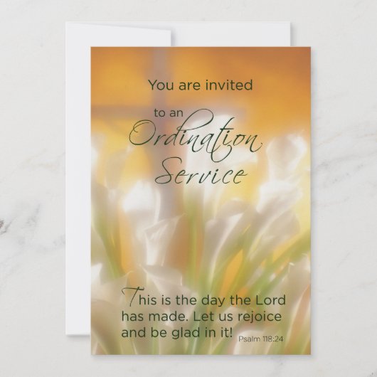 Ordinatie Service uitnodiging met Lelies en Kruis (Voorkant)