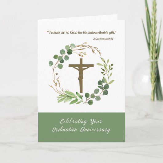 Ordination Jubileum Greenery Wreath Crucifix Kaart (Voorkant)