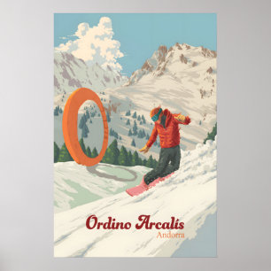 Ordino Arcalis Andorra Snowboarden Reisposter Poster