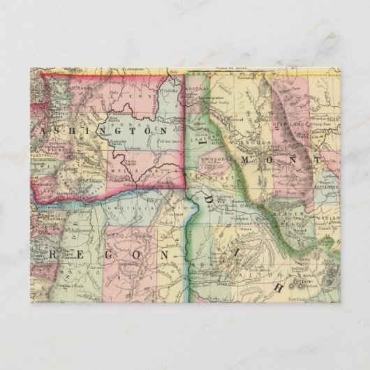 Ore, Wash, Idaho, Mont Map van Mitchell Briefkaart (Voorkant)