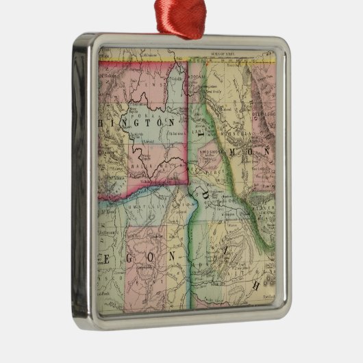 Ore, Wash, Idaho, Mont Map van Mitchell Metalen Ornament (Rechts)