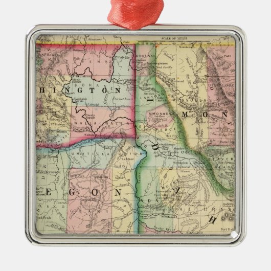 Ore, Wash, Idaho, Mont Map van Mitchell Metalen Ornament (Voorkant)
