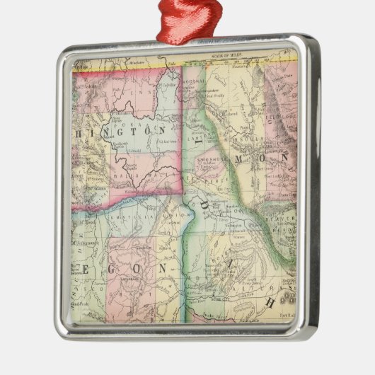 Ore, Wash, Idaho, Mont Map van Mitchell Metalen Ornament (Links)