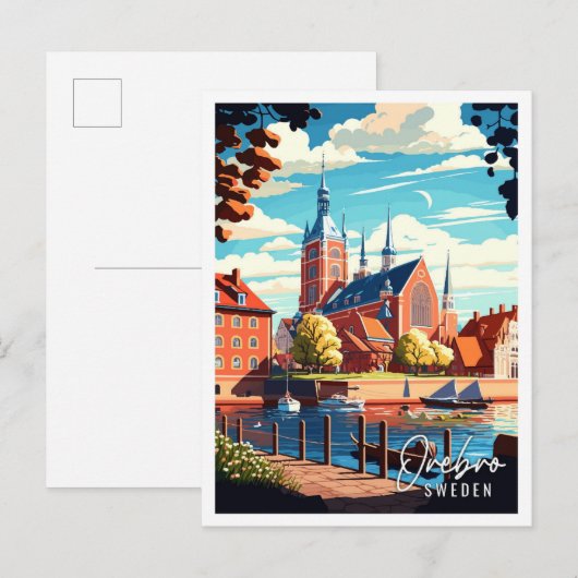 Orebro Zweden vintage reisillustratie Briefkaart (Voorkant / Achterkant)
