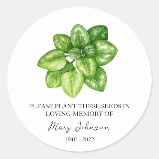 Oregano Memorial Funeral Seed Packet Ronde Sticker (Voorkant)