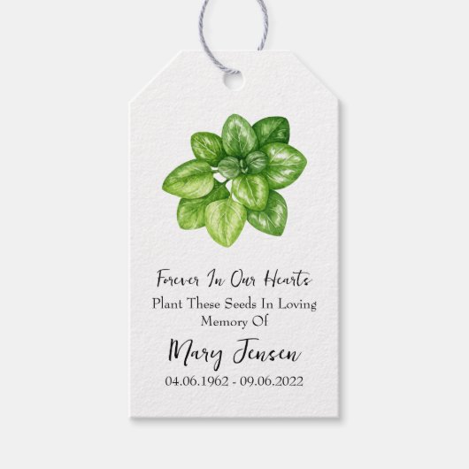 Oregano Seed Packet Memorial begrafenis Cadeaulabel (Voorkant)
