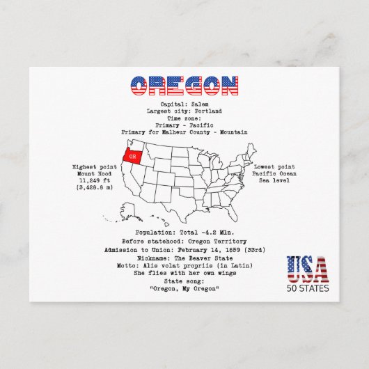 Oregon American state op een kaart en nuttige info (Voorkant)