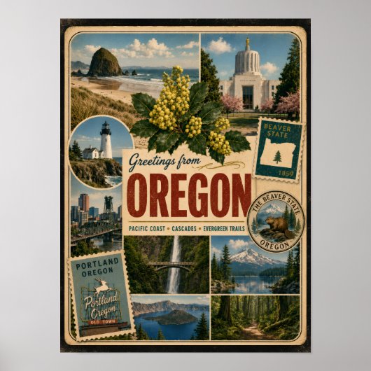 Oregon Authentieke Vintage Stijl Poster (Voorkant)