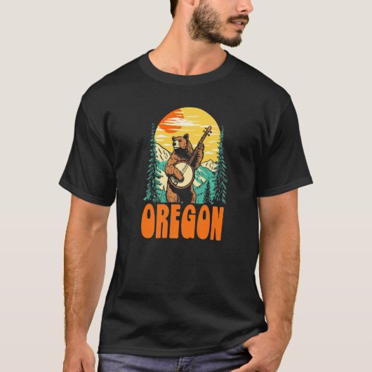 Oregon Banjo Picking Bear Outdoor & Music T-shirt (Voorkant)