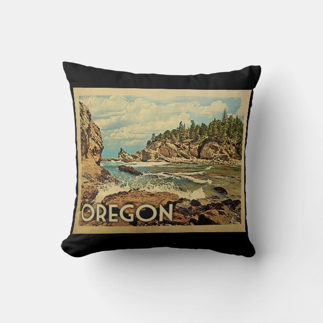 Oregon Beach Cliffs Vintage Travel Kussen (Voorkant)