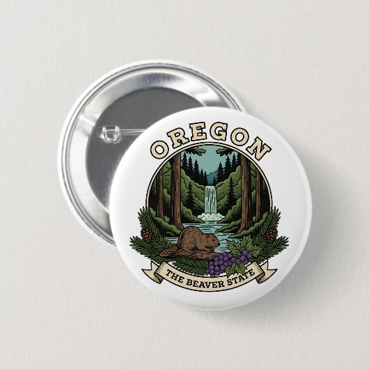 Oregon Beaver State Bos & Waterval Embleem Ronde Button 5,7 Cm (Voorkant /achterkant)