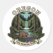 Oregon Beaver State Bos & Waterval Embleem Ronde Sticker (Voorkant)