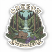 Oregon Beaver State Forest & Waterval Embleem Sticker (Voorkant)