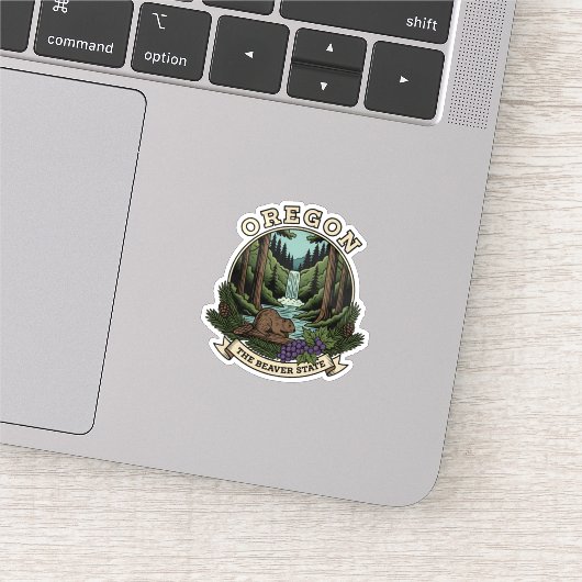 Oregon Beaver State Forest & Waterval Embleem Sticker (Detail)