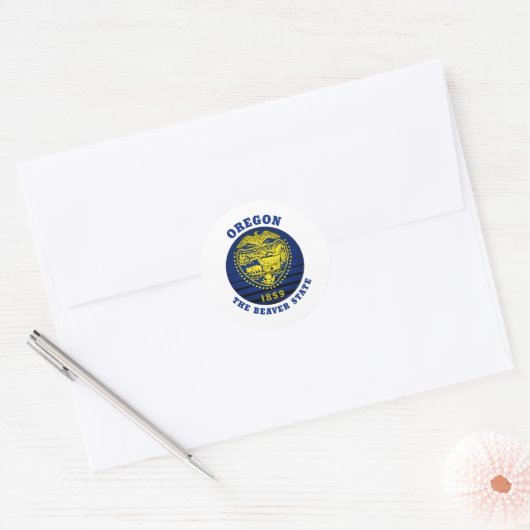 OREGON BEVER STAATSVLAG RONDE STICKER (Envelop)