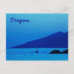 Oregon blauwe zonsondergang en boot ansichtkaart briefkaart