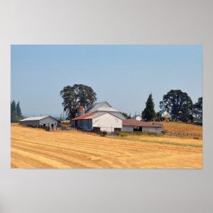 Oregon Boerderij en Geoogst Tarweveld Poster
