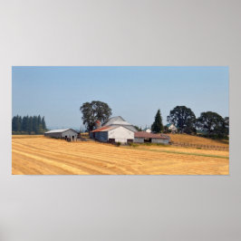 Oregon Boerderij en Geoogste Wheat Field Poster
