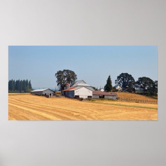 Oregon Boerderij en Geoogste Wheat Field Poster (Voorkant)