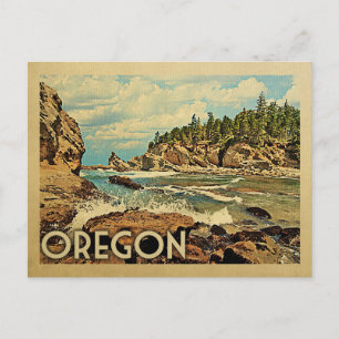 Oregon Briefkaart Beach Cliffs Vintage Travel