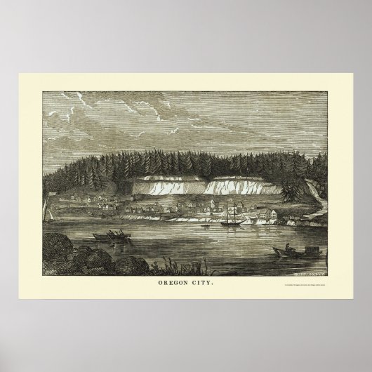 Oregon City, OF Panoramische Kaart - 1850 Poster (Voorkant)