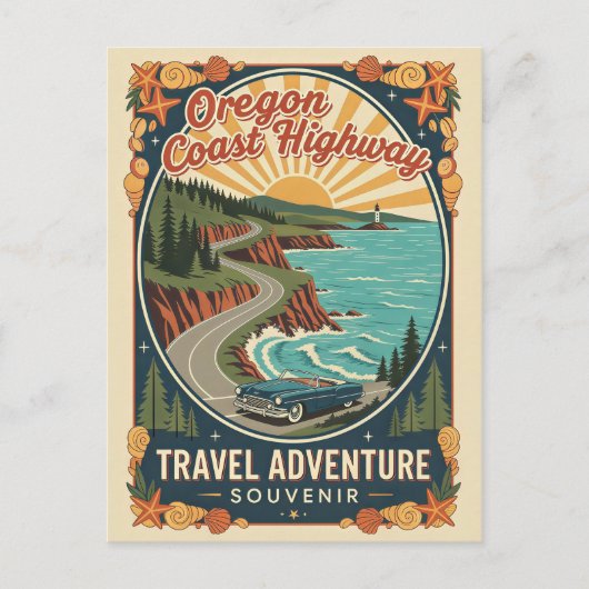 Oregon Coast Highway Retro Reis Briefkaart (Voorkant)