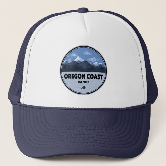 Oregon Coast Mountain Range Kamperen Trucker Pet (Voorkant)