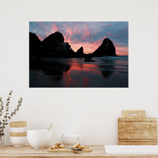 Oregon Coast Sunrise Beach Rocks Nature Photo Poster (Keuken)