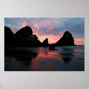 Oregon Coast Sunrise Beach Rocks Nature Photo Poster