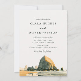 Oregon Coast Zeestapels Gouden Uur Strand Bruiloft Kaart