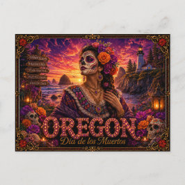 Oregon Día de los Muertos Retro Briefkaart