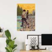 Oregon Fly Fishing - Vintage Travel Poster (Thuiskantoor)