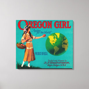 Oregon Girl Apple Crate LabelElgin, OF Canvas Afdruk