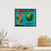 Oregon Girl Apple Crate LabelElgin, OF Poster (Keuken)