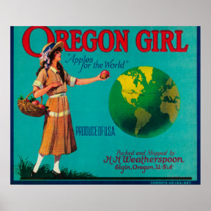 Oregon Girl Apple Crate LabelElgin, OF Poster
