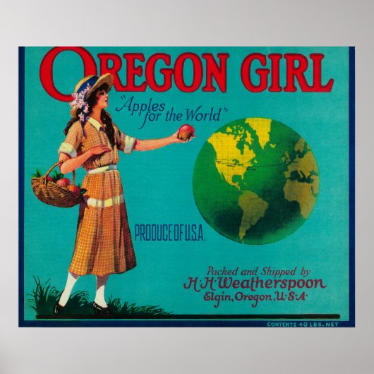 Oregon Girl Apple Crate LabelElgin, OF Poster (Voorkant)