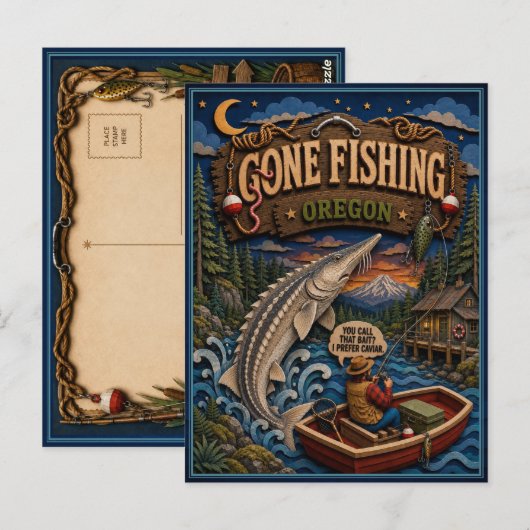 Oregon Gone Fishing Witte Steur Briefkaart (Voorkant / Achterkant)
