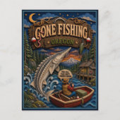 Oregon Gone Fishing Witte Steur Briefkaart (Voorkant)