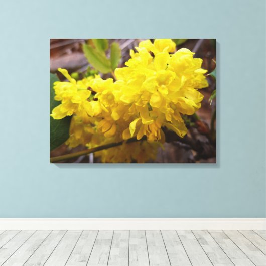 Oregon Grape Flowers Yellow Wildbloemen Canvas Afdruk (Insitu (Houten vloer))
