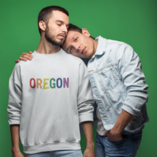 Oregon in regenboogkleuren geborduurde sweater  