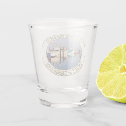 Oregon Inlet Vist boten, Buitenbanken, NC Shot Glas (Achterkant)