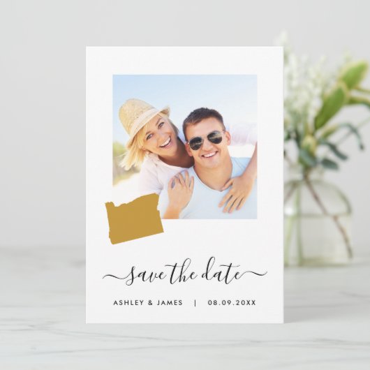 Oregon Map Foto Wedding Save the Date Card (Staand voorkant)