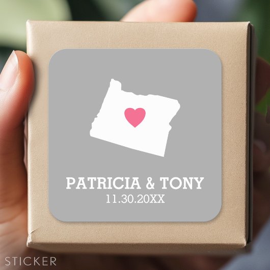 Oregon Map Home State Love met optioneel hart Vierkante Sticker